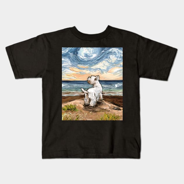 Beach Day - Westie Kids T-Shirt by sagittariusgallery